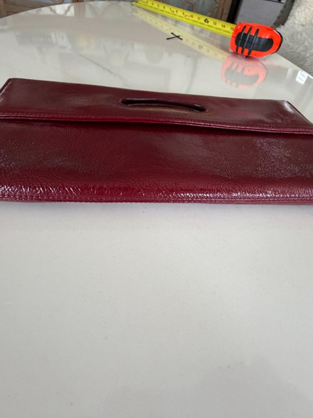 Vintage HOBO International Red Patent Leather Cutout Handle Clutch - Picture 11 of 14